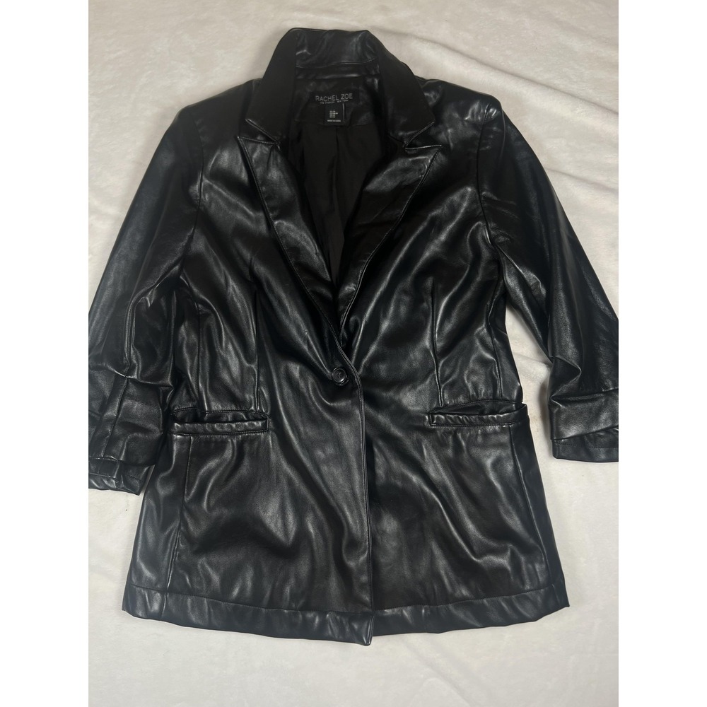 Rachel Zoe Blazer Womens Medium Black Faux Leather Single Button Mid Length